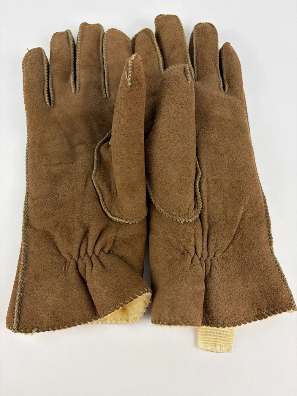 Brown Suede Leather Shearling Fur Lined Winter Gloves 7